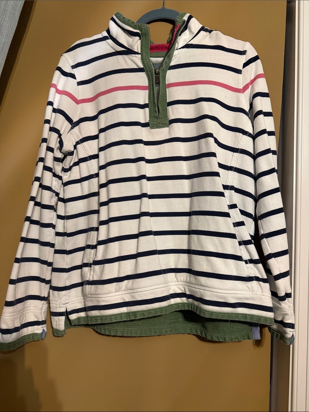 Fat Face- Striped Pullover Top - White with Navy & Pink and Green Accents